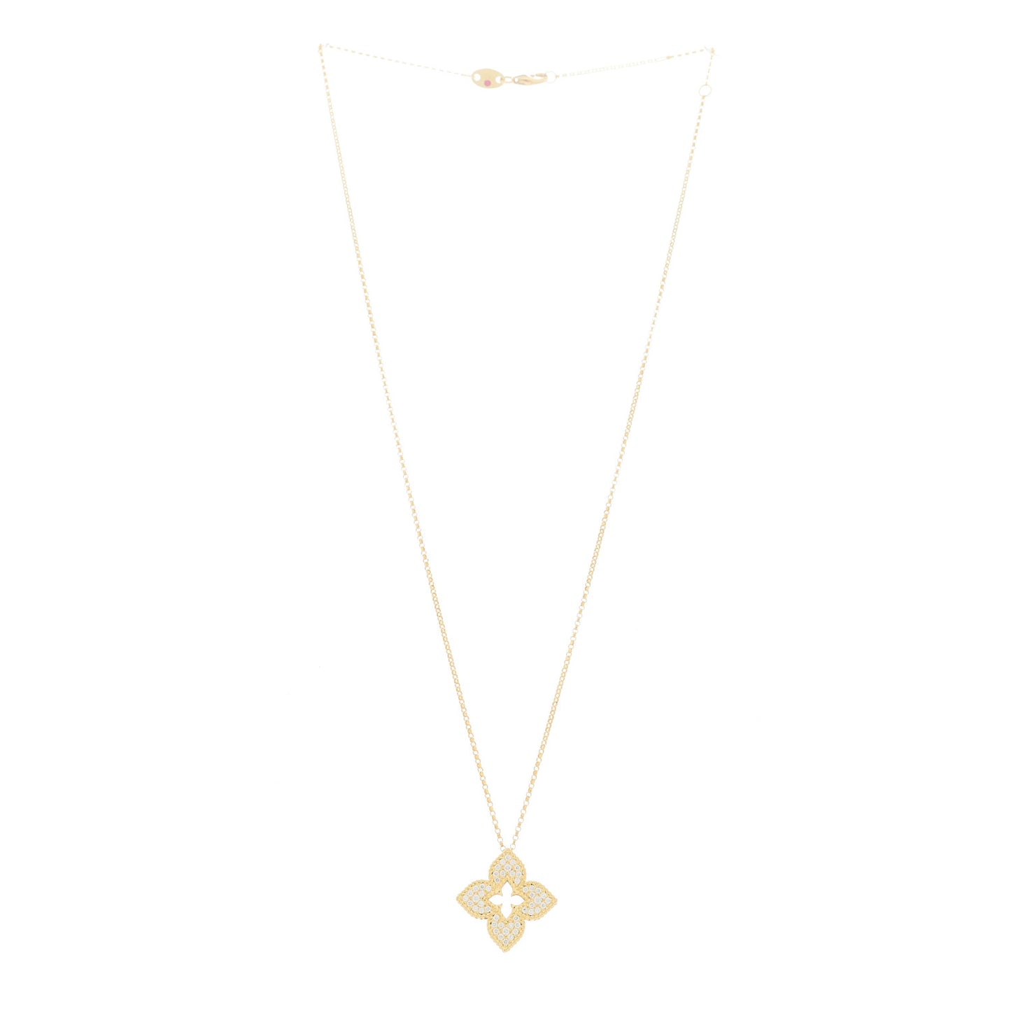 18K Yellow Gold Diamond Medium Venetian Princess Flower Pave Pendant Necklace