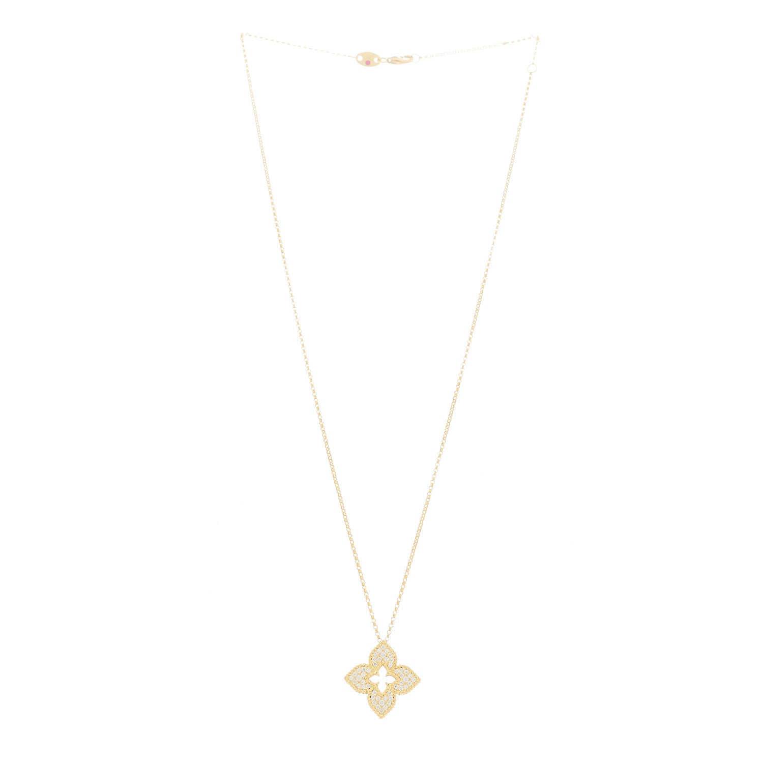 Roberto Coin 18K Yellow Gold Diamond Medium Venetian Princess Flower Pave Pendant Necklace 3 of 5