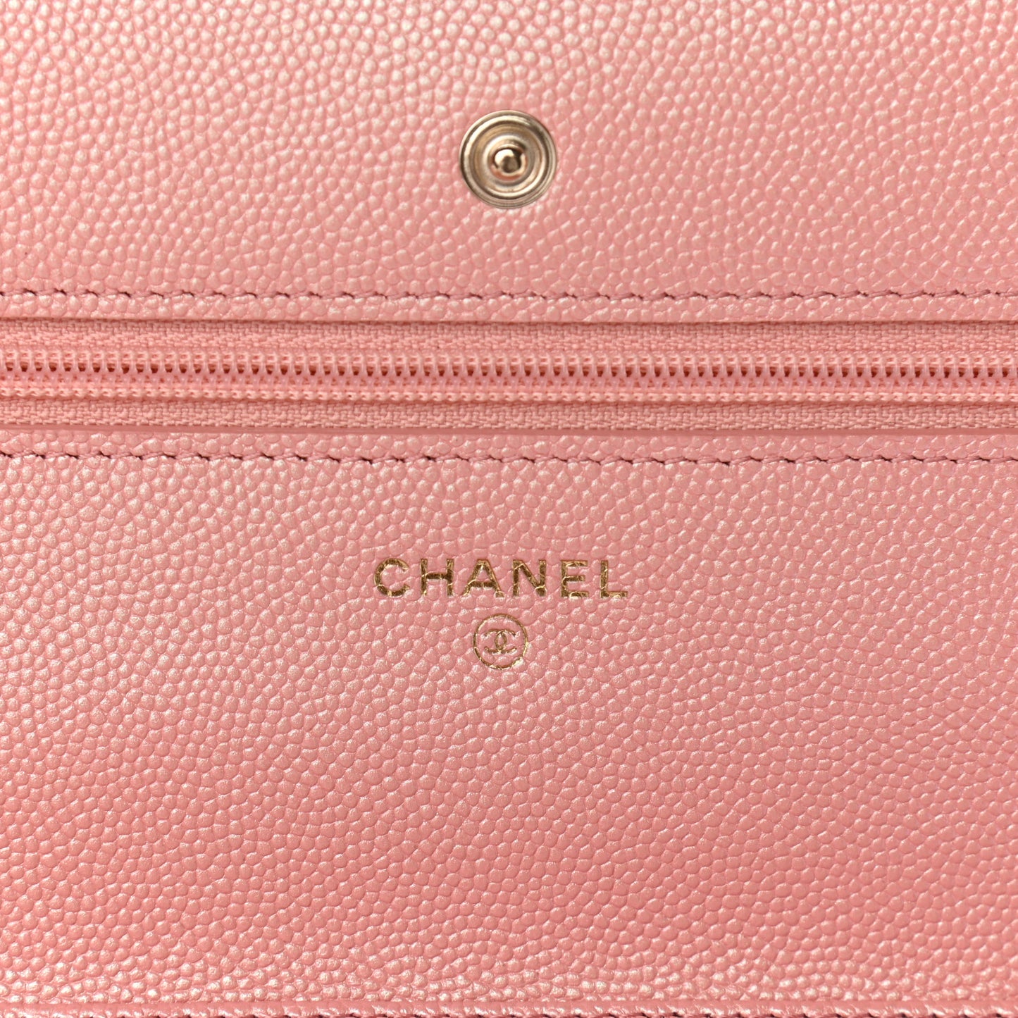 Iridescent Caviar Quilted Wallet on Chain WOC Rose Pink