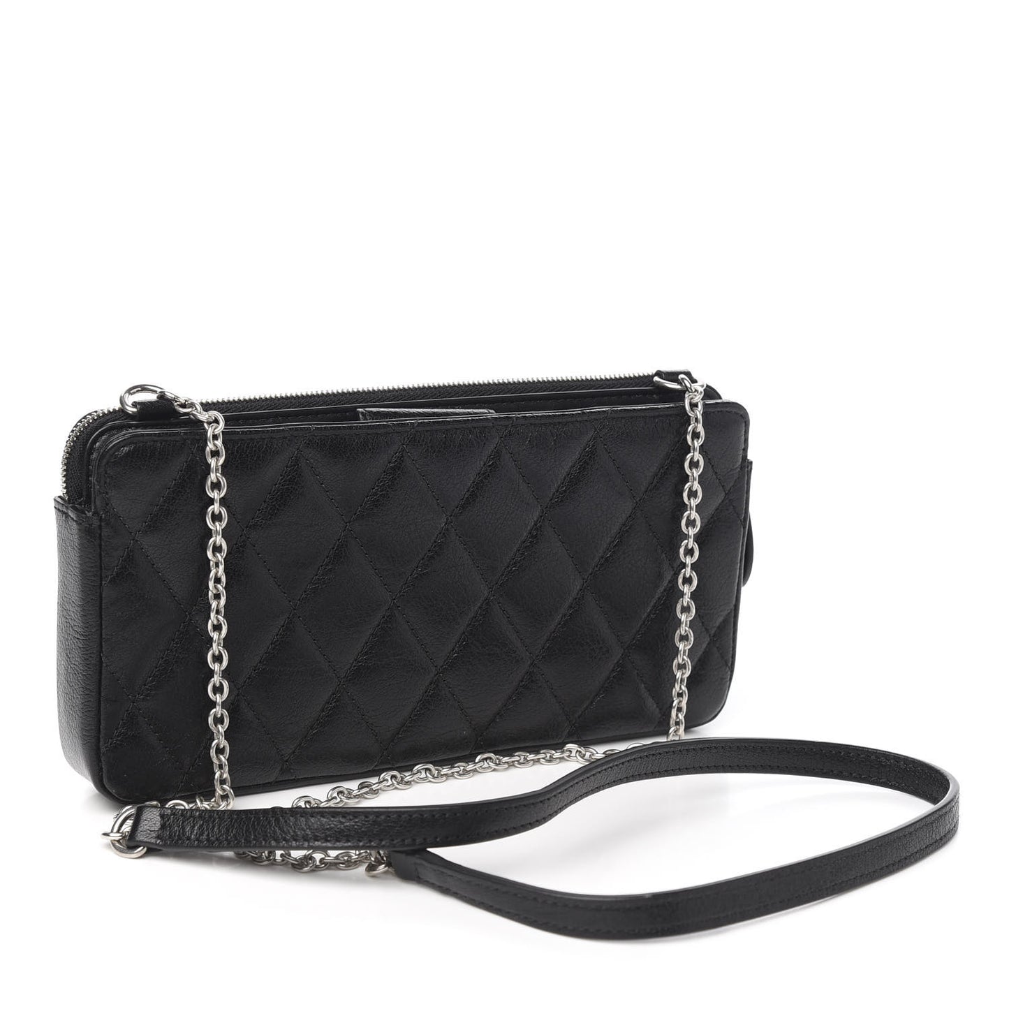 Shiny Buffalo Quilted Plaque Wallet on Chain Black