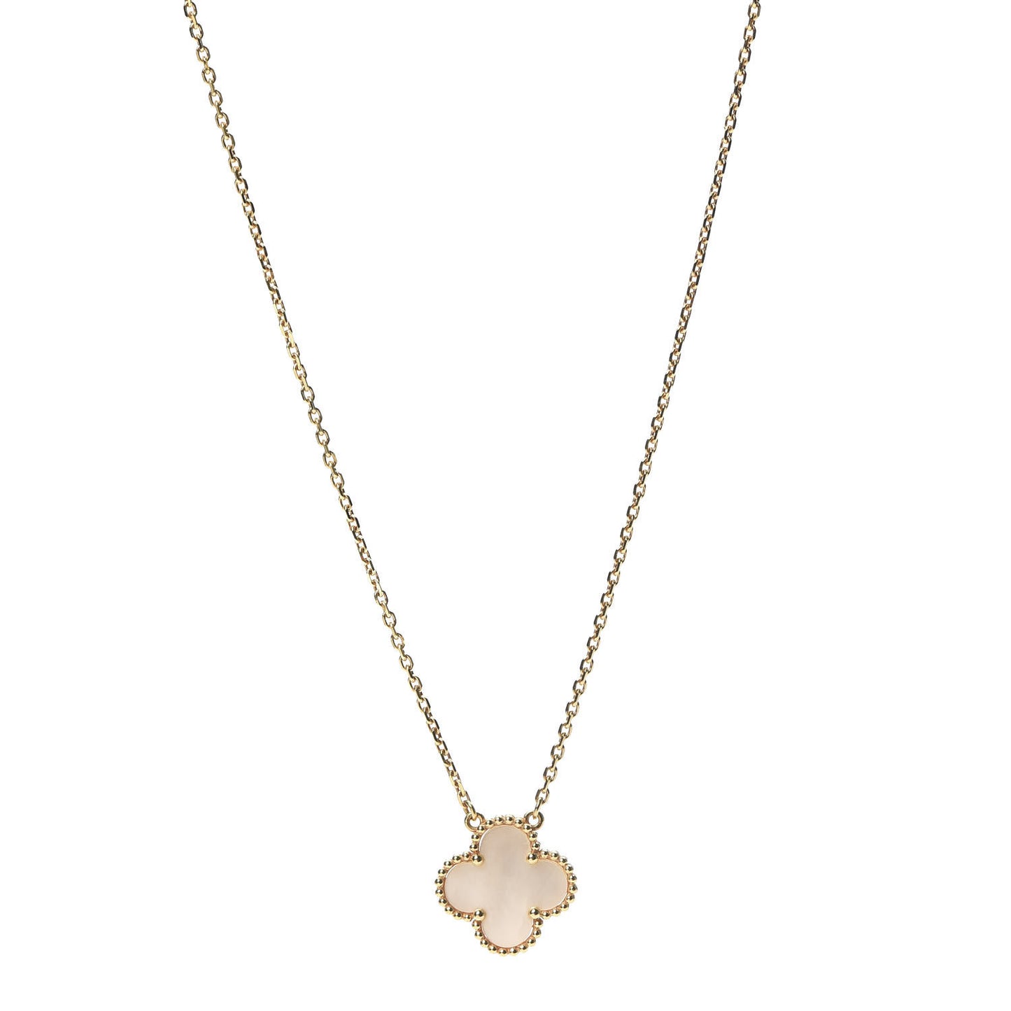 18K Yellow Gold Mother of Pearl Vintage Alhambra Pendant Necklace