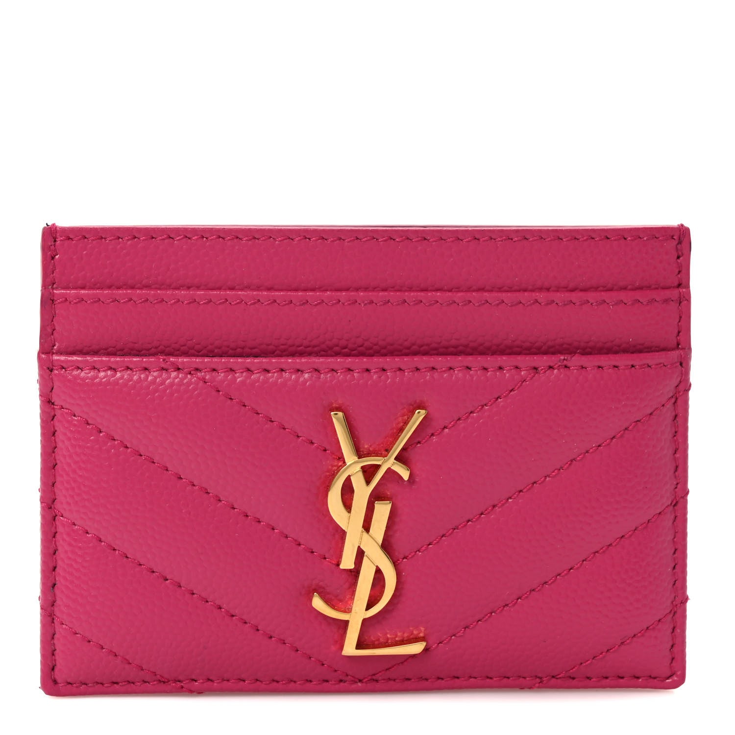 Saint Laurent Grain De Poudre Matelasse Chevron Monogram Credit Card Case Fresh Fuxia 1 of 8