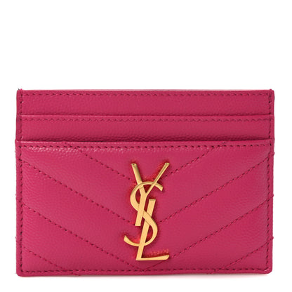 Saint Laurent Grain De Poudre Matelasse Chevron Monogram Credit Card Case Fresh Fuxia 1 of 8