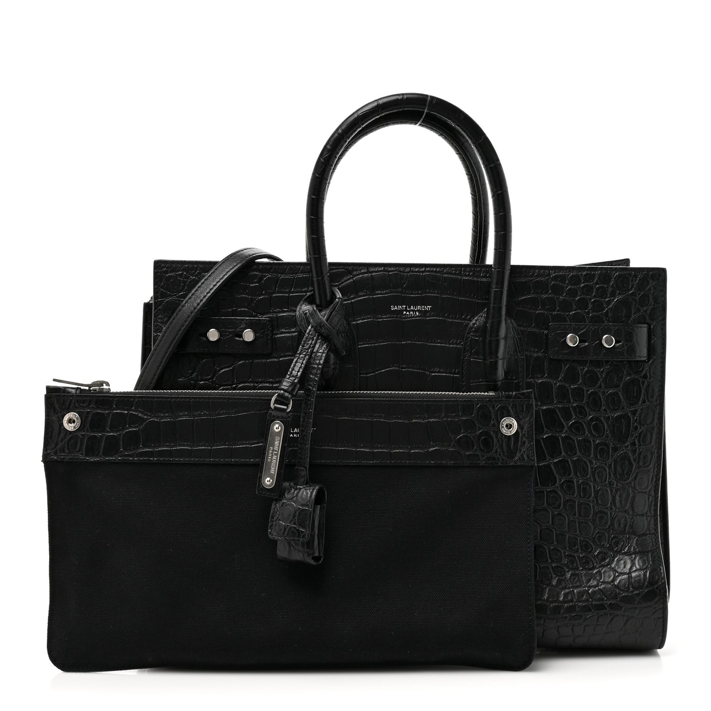 Calfskin Crocodile Embossed Small Supple Sac de Jour Black