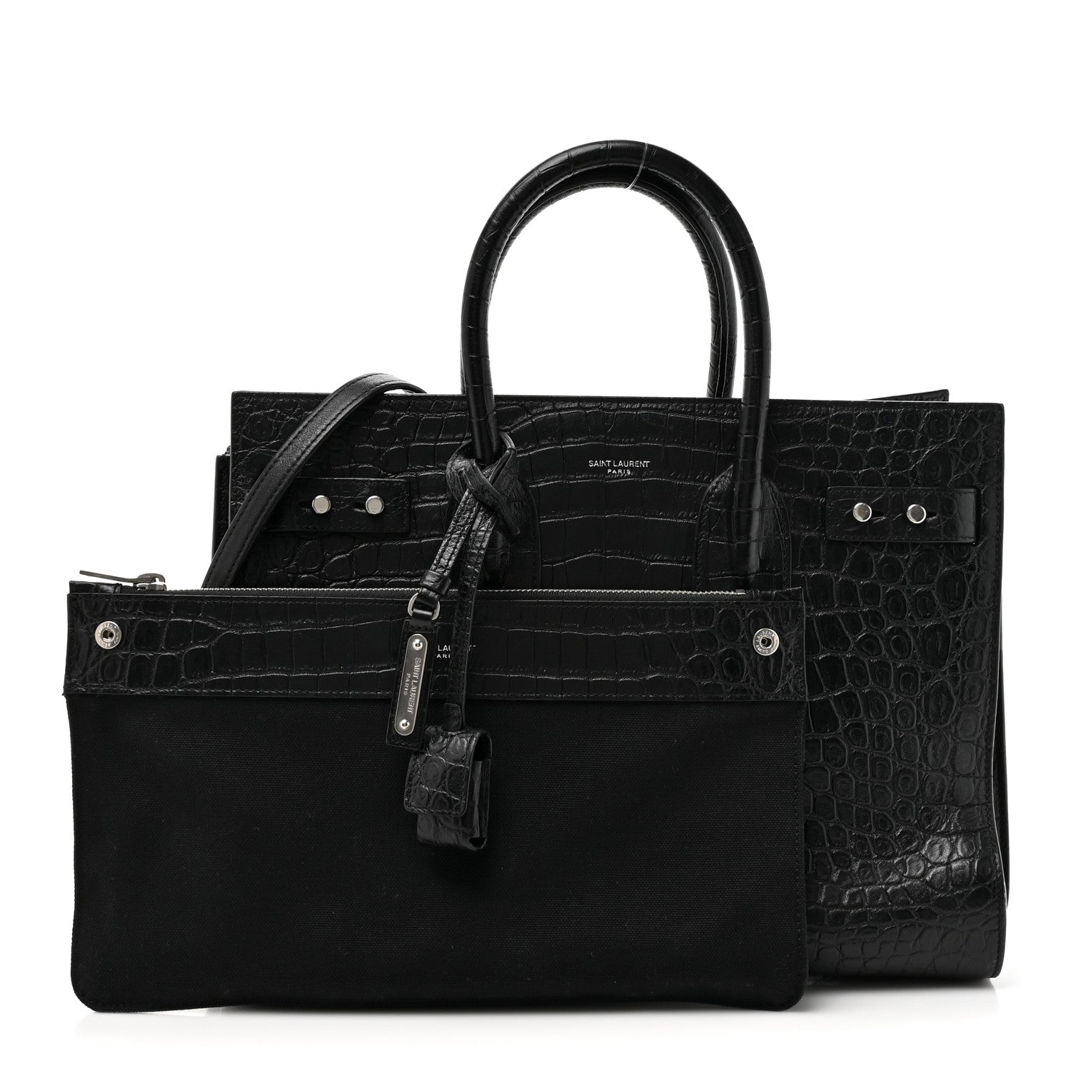 Saint Laurent Calfskin Crocodile Embossed Small Supple Sac de Jour Black 4 of 20