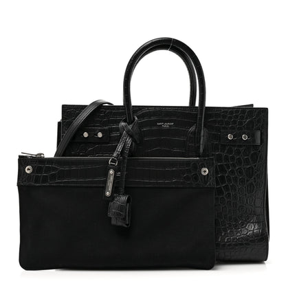 Saint Laurent Calfskin Crocodile Embossed Small Supple Sac de Jour Black 4 of 20