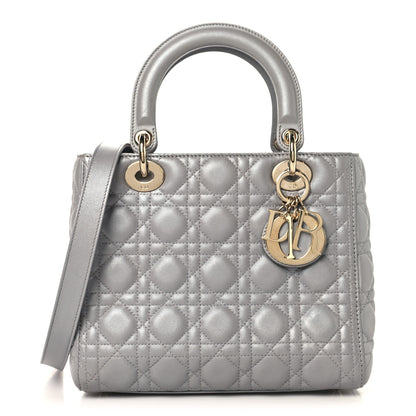 Christian Dior Pearly Lambskin Cannage Medium Lady Dior Grey 1 of 10