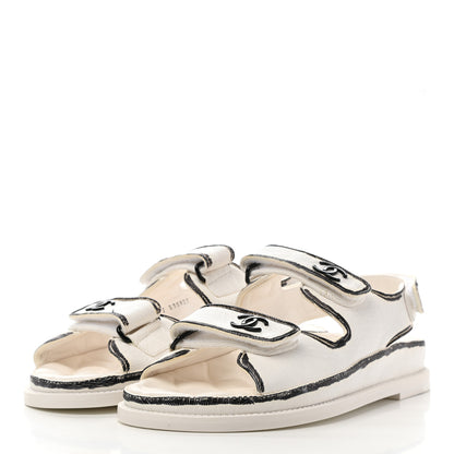 Chanel Calfskin Printed Velcro Dad Sandals 39 White Black 3 of 10