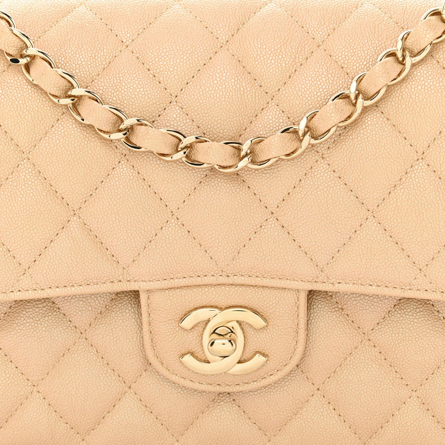 Chanel Iridescent Caviar Quilted Medium Double Flap Beige 8 of 11