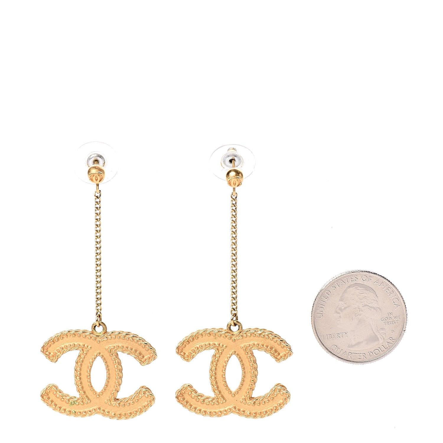Chanel CC Drop Earrings Matte Gold 2 of 7