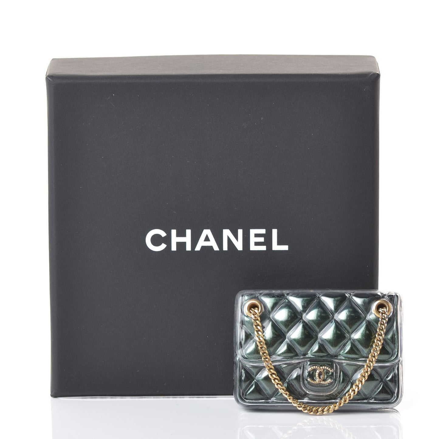 Enamel Quilted Flap Bag Brooch Gold Green