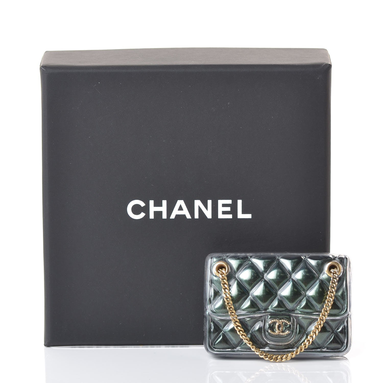 Chanel Enamel Quilted Flap Bag Brooch Gold Green 5 of 5