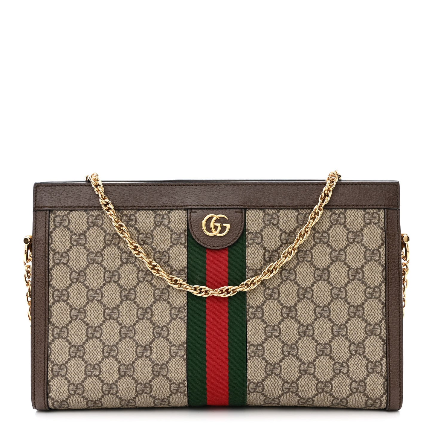 GG Supreme Monogram Web Medium Ophidia Chain Shoulder Bag Brown