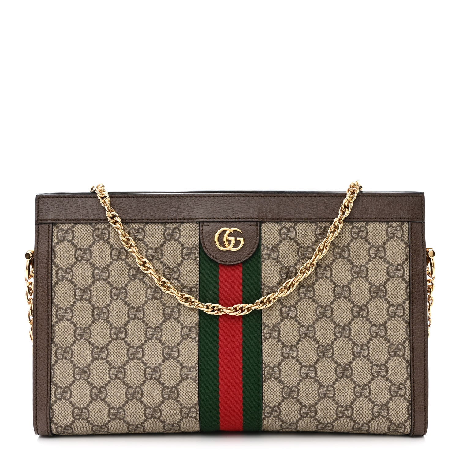 Gucci GG Supreme Monogram Web Medium Ophidia Chain Shoulder Bag Brown 1 of 12