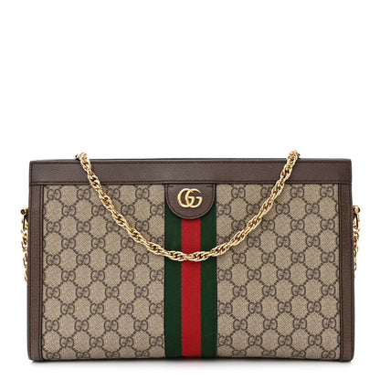 Gucci GG Supreme Monogram Web Medium Ophidia Chain Shoulder Bag Brown 1 of 12