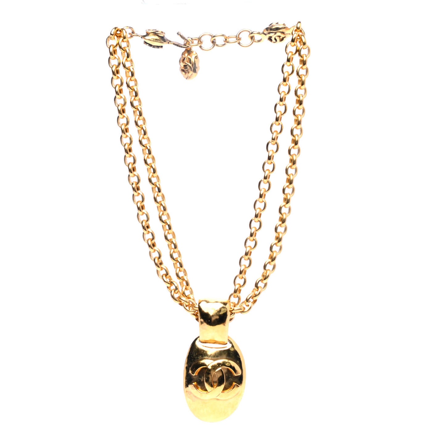 Chain CC Pendant Necklace Gold