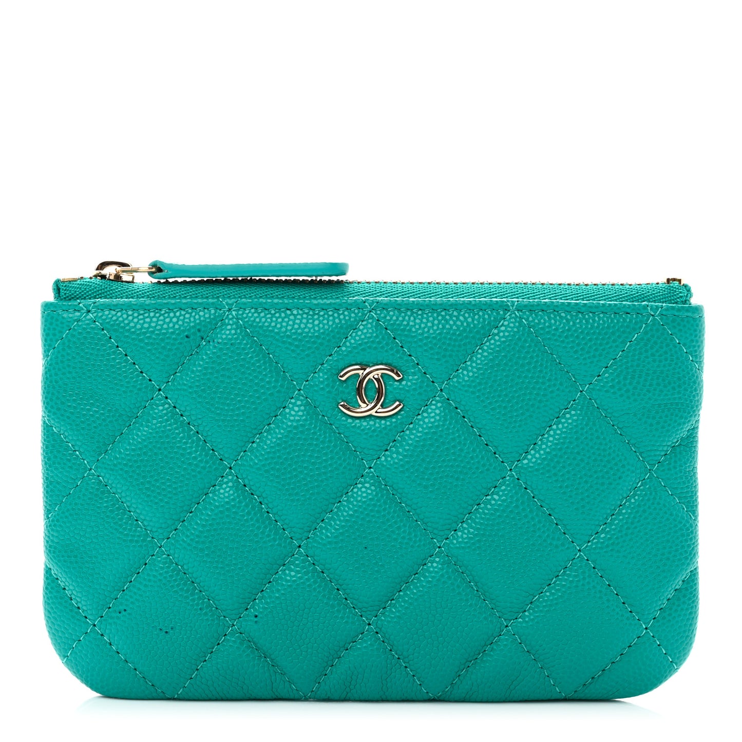 Caviar Quilted Small Cosmetic Case Turquoise
