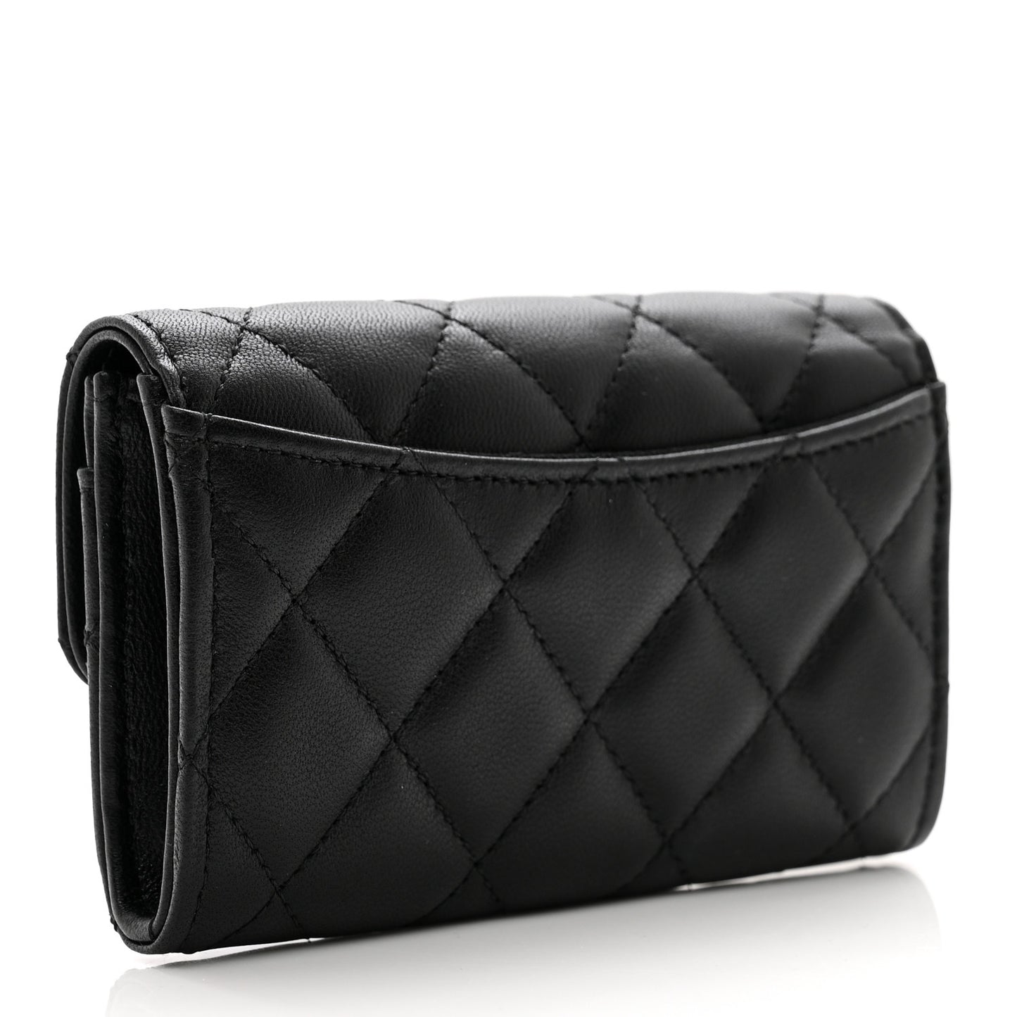 Lambskin Quilted Flap Card Holder Black