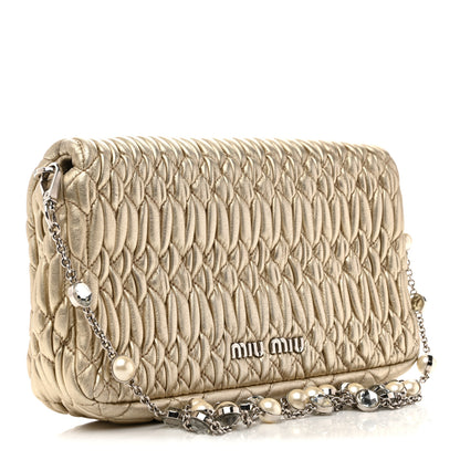 Miu Miu Metallic Nappa Matelasse Crystal Flap Clutch Gold 3 of 15