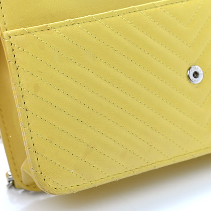 Chanel Lambskin Chevron Quilted Wallet On Chain WOC Yellow 12 of 14