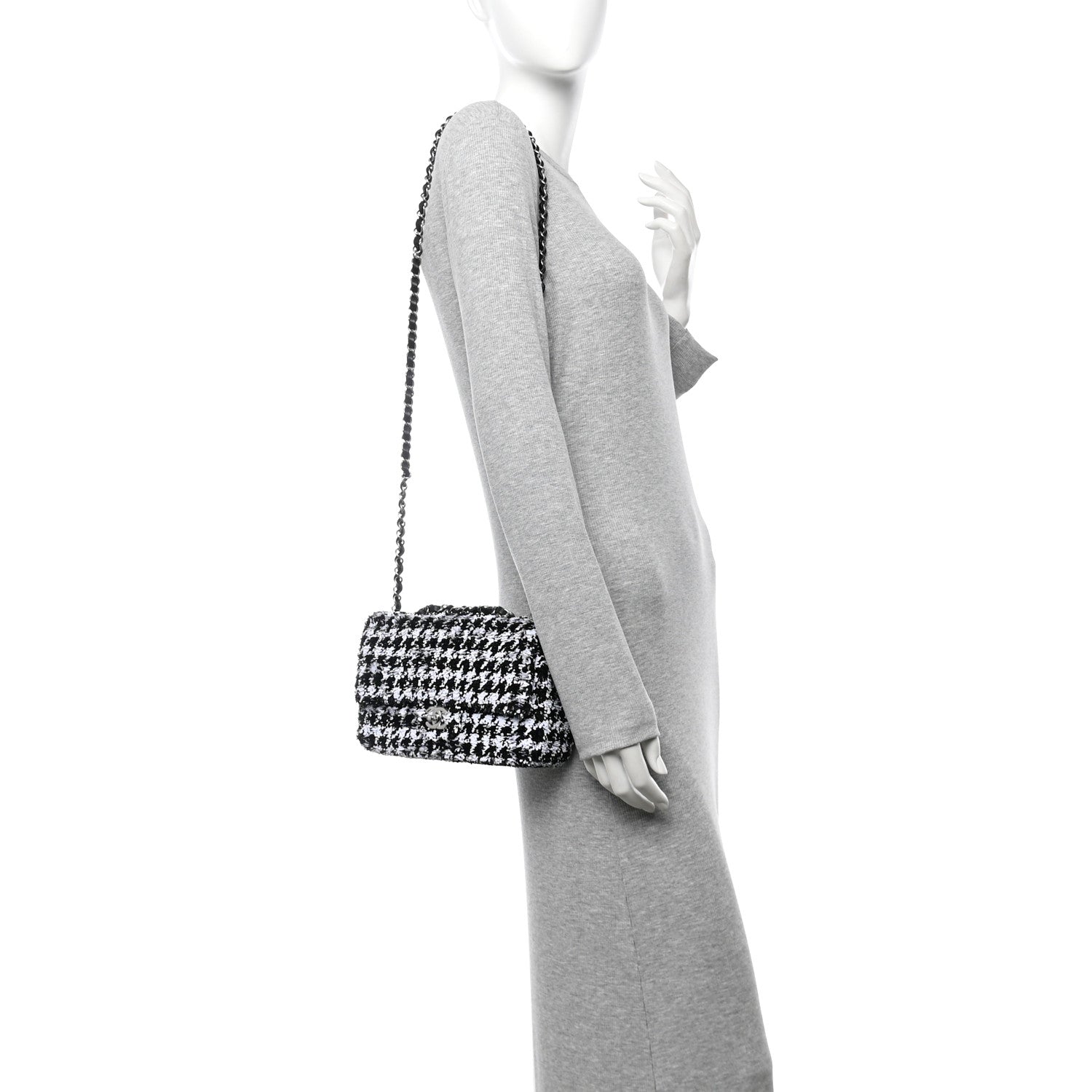 Chanel Sequin Houndstooth Medium Flap Black White 2 of 10