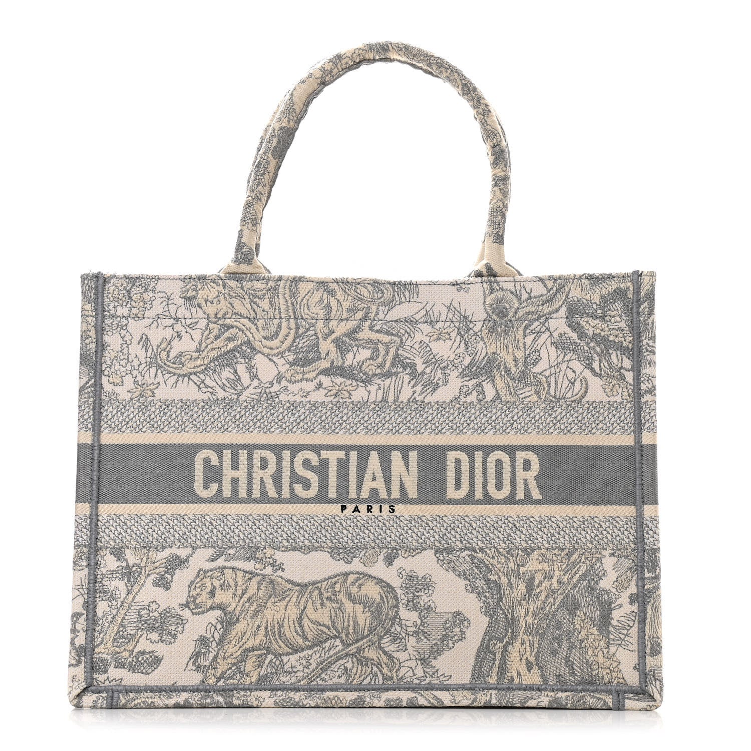 Christian Dior Canvas Embroidered Medium Dioriviera Toile De Jouy Book Tote Gray 1 of 10