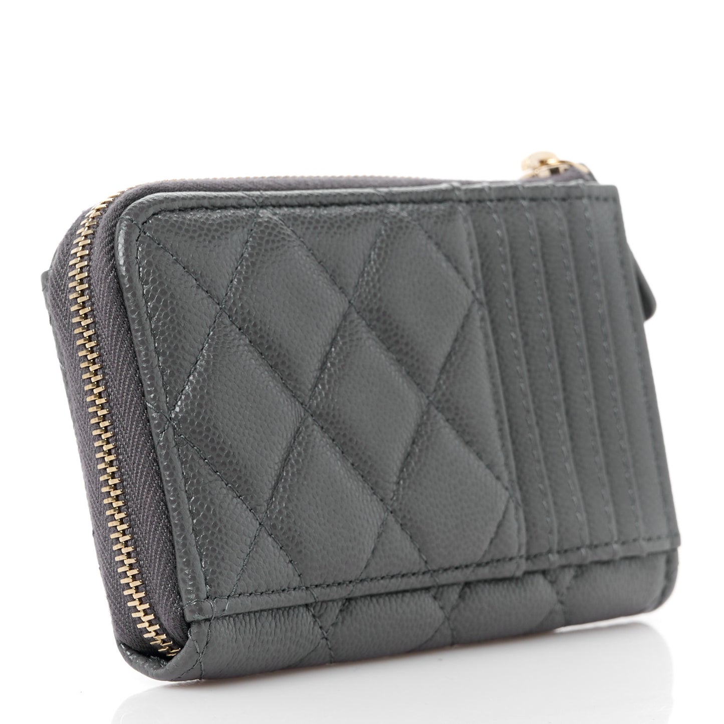 Caviar Quilted CC Zip Around Card Holder Grey