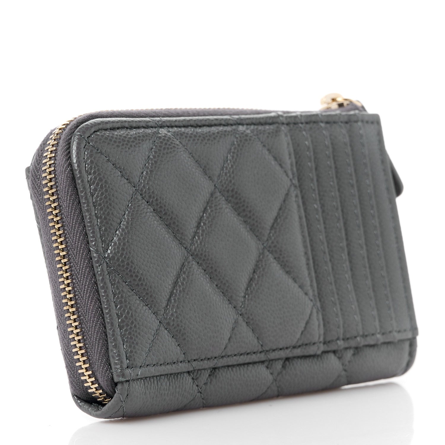 Chanel Caviar Quilted CC Zip Around Card Holder Grey 3 of 11