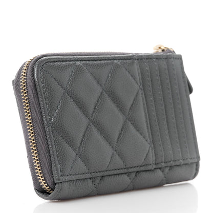 Chanel Caviar Quilted CC Zip Around Card Holder Grey 3 of 11