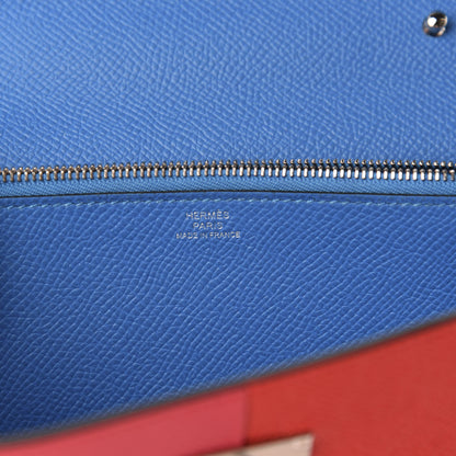 Hermes Epsom Tri-Color Kelly Wallet To Go Rouge De Coeur Rose Extreme Bleu Zanzibar 8 of 10