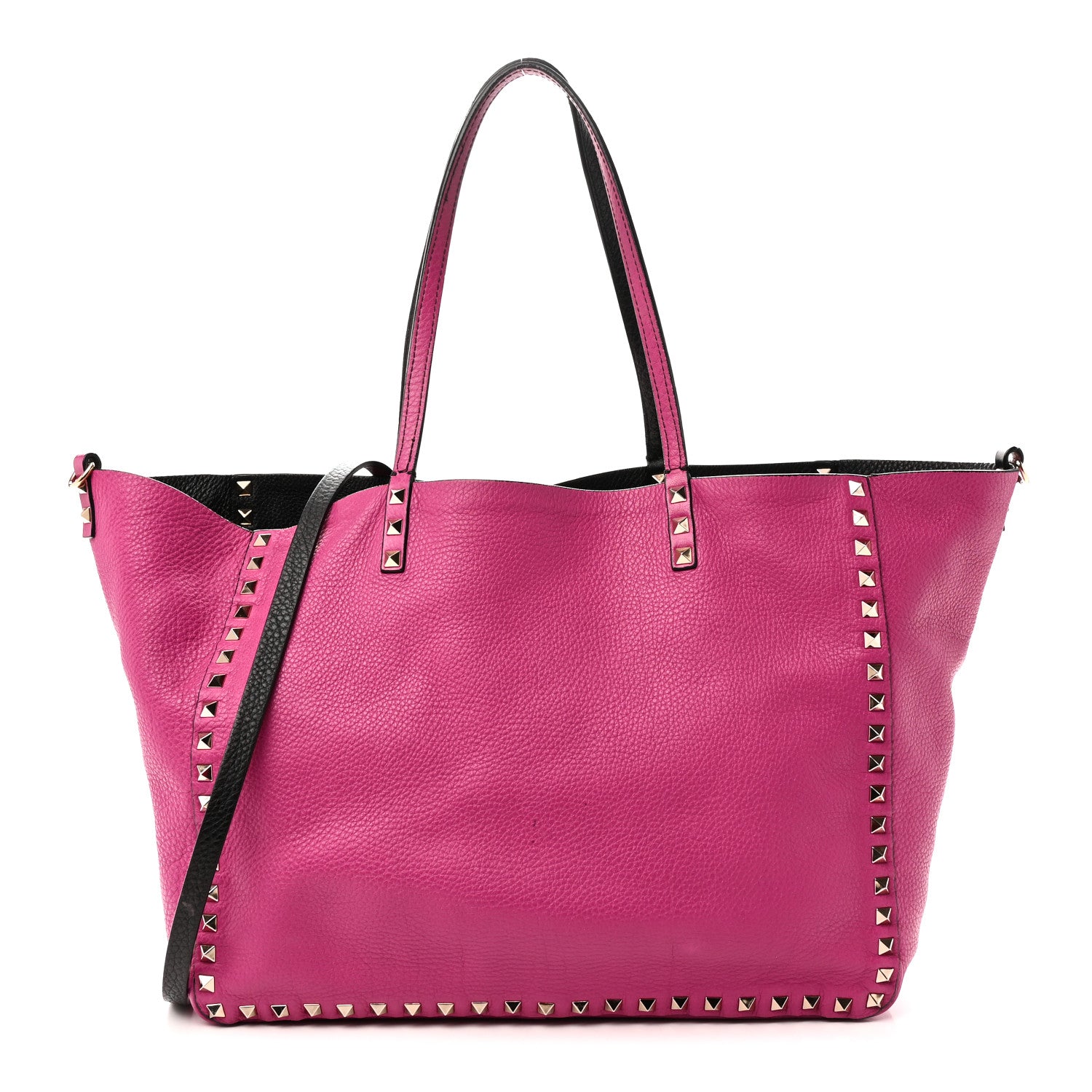 Valentino Garavani Grained Calfskin Medium Rockstud Reversible Tote Black Rose Violet 3 of 16
