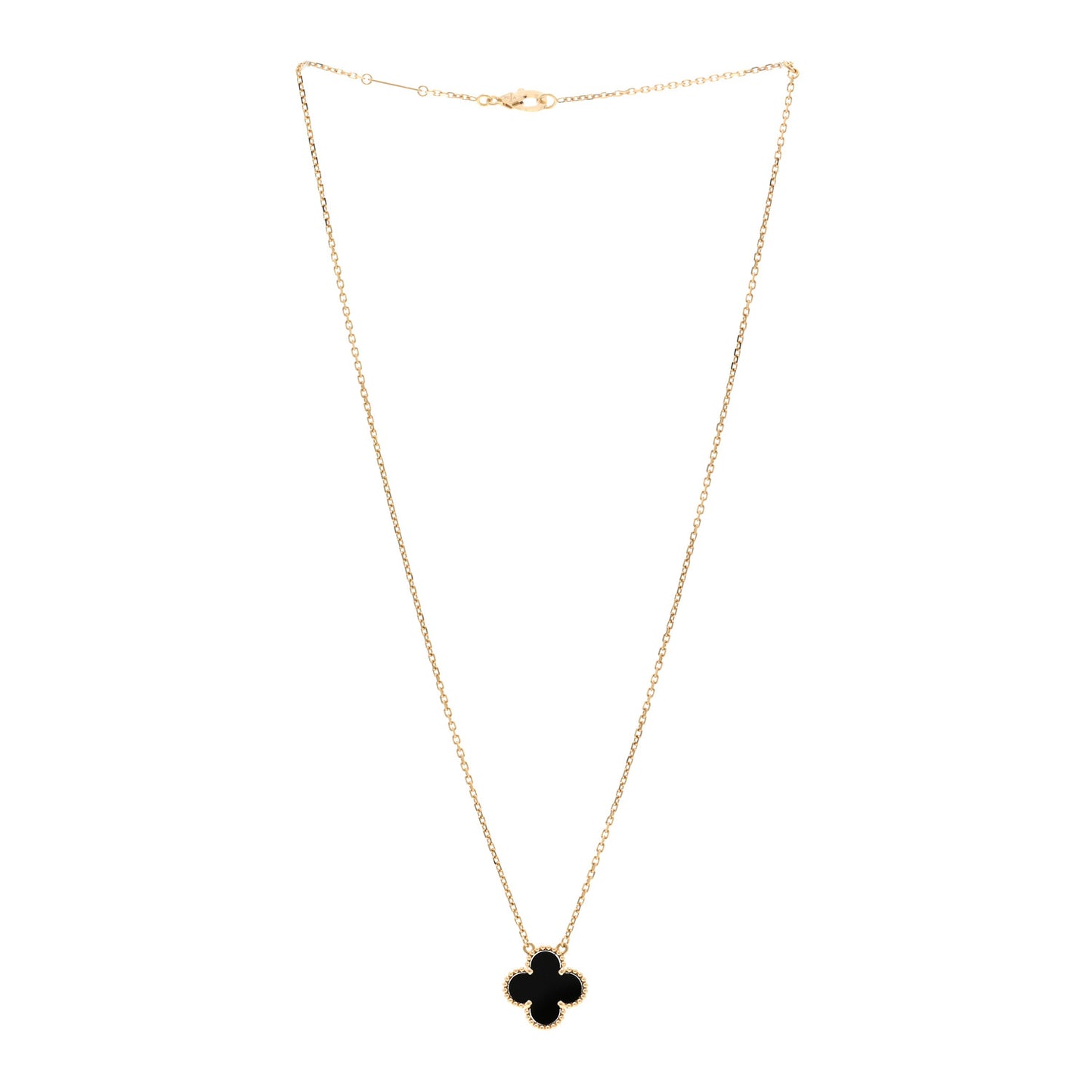 18K Yellow Gold Black Onyx Vintage Alhambra Pendant Necklace