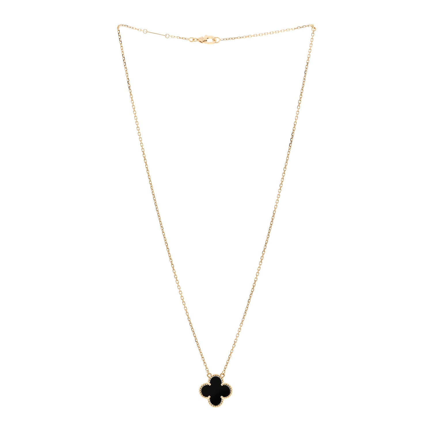 Van Cleef & Arpels 18K Yellow Gold Black Onyx Vintage Alhambra Pendant Necklace 3 of 6