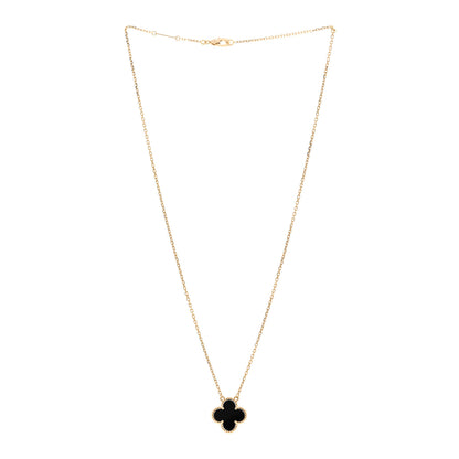 Van Cleef & Arpels 18K Yellow Gold Black Onyx Vintage Alhambra Pendant Necklace 3 of 6