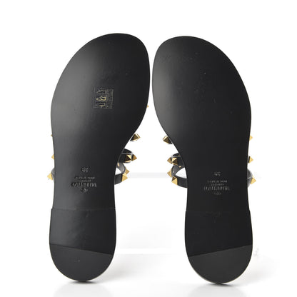 Valentino Garavani Calfskin Rockstud Flair Caged Flat Slide Sandals 39 Black 5 of 9