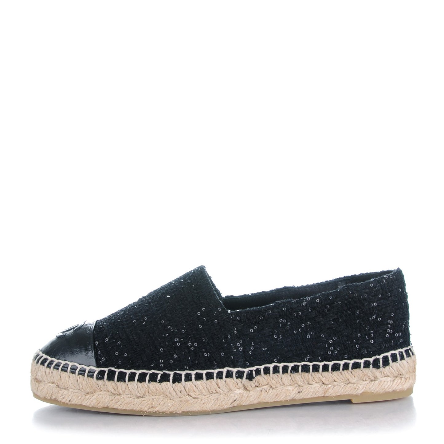 Tweed Patent Goatskin Sequin CC Espadrilles 37 Black