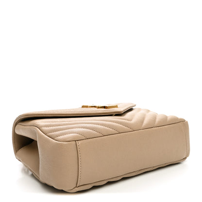 Saint Laurent Sheepskin Matelasse Chevron Monogram Medium College Bag Dark Beige 4 of 10