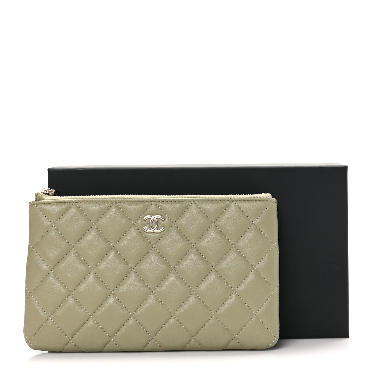 Lambskin Quilted Zipped Pouch Green Yellow