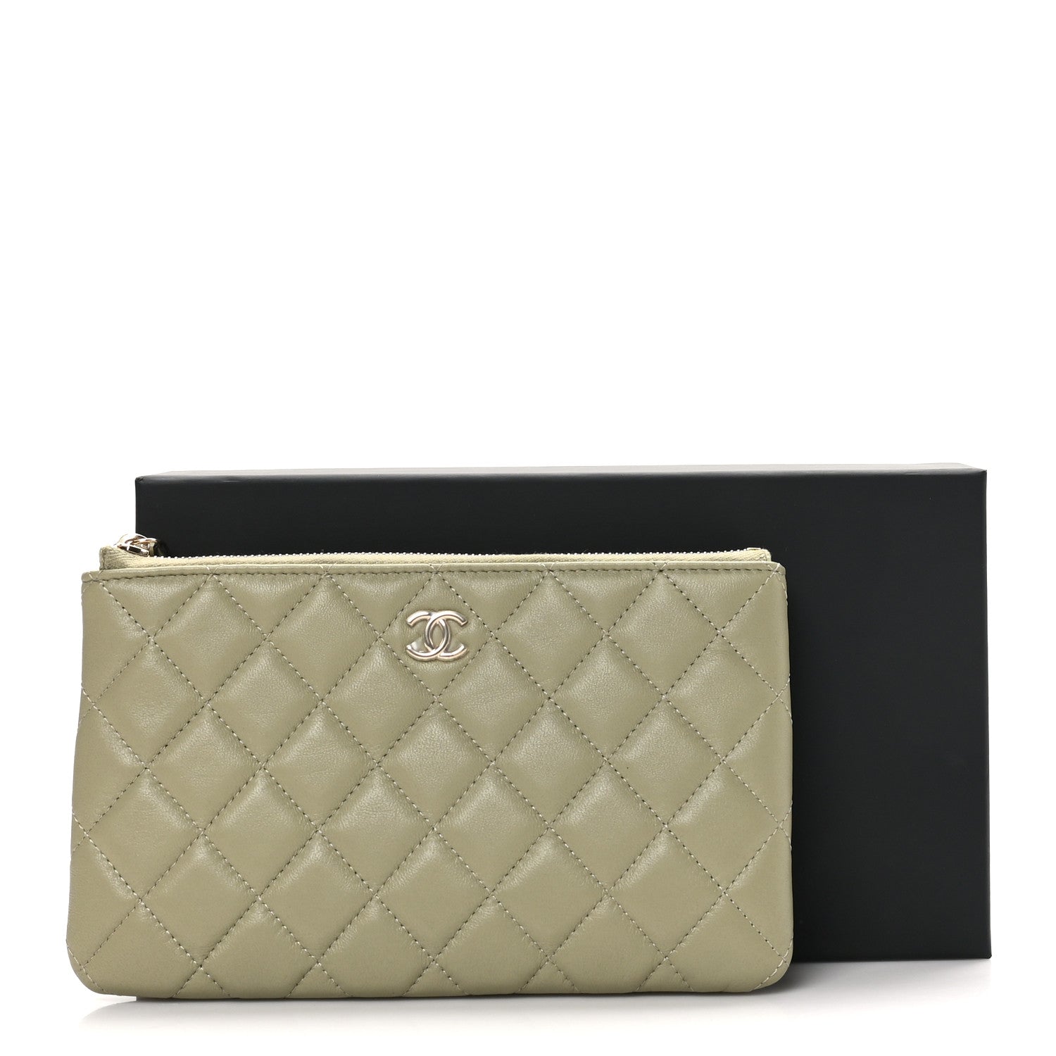 Chanel Lambskin Quilted Zipped Pouch Green Yellow 9 of 9