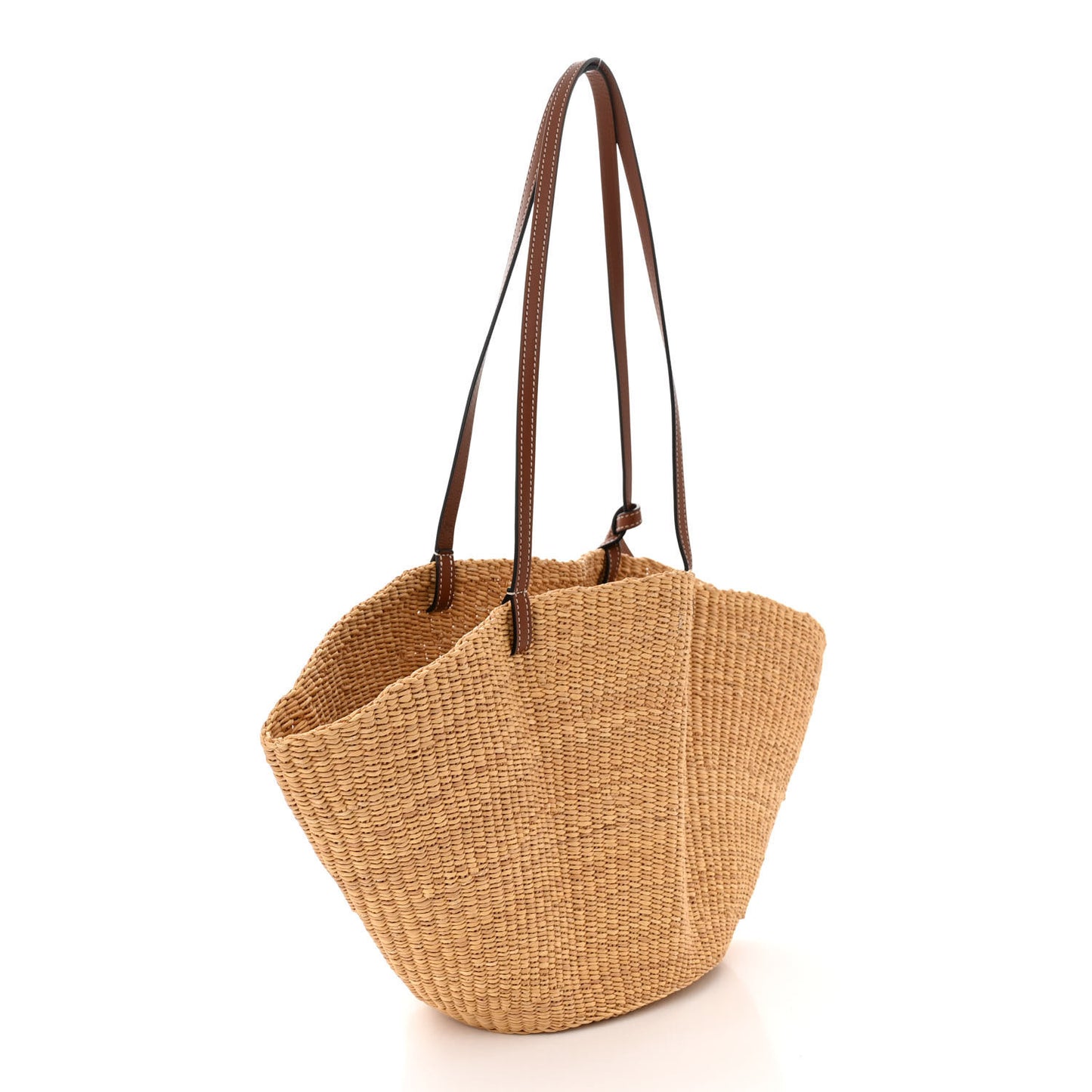 Calfskin Raffia Paulas Ibiza Small Shell Basket Tote Bag Natural Tan