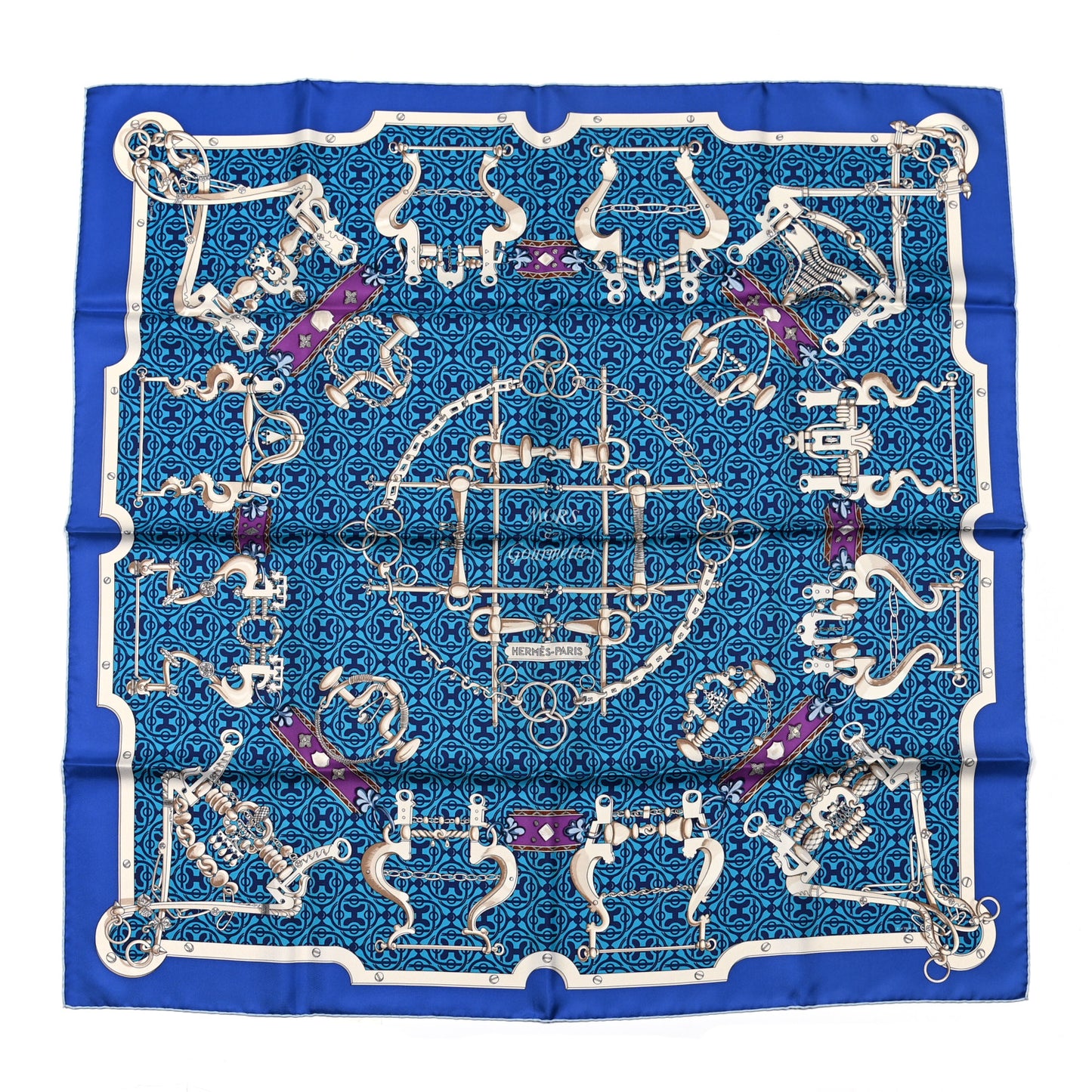 Silk Mors et Gourmettes Remix Scarf 90 Azur Cobalt Gris
