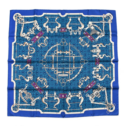 Hermes Silk Mors et Gourmettes Remix Scarf 90 Azur Cobalt Gris 1 of 5
