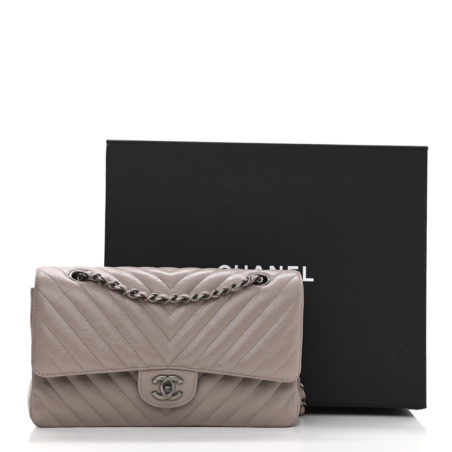 Chanel Iridescent Calfskin Chevron Quilted Medium Double Flap Grey 11 of 11
