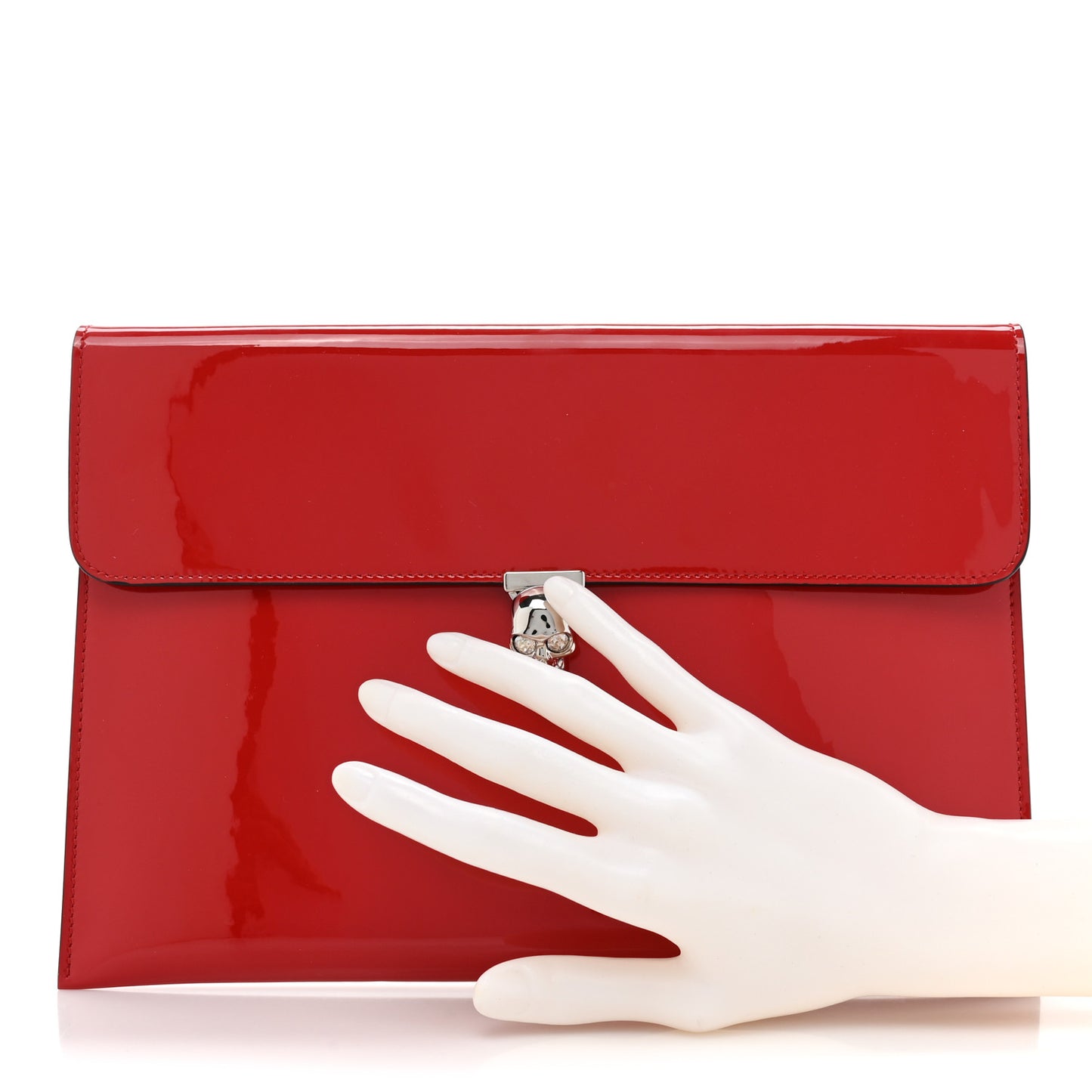 Patent Skull Lock Envelope Clutch Red