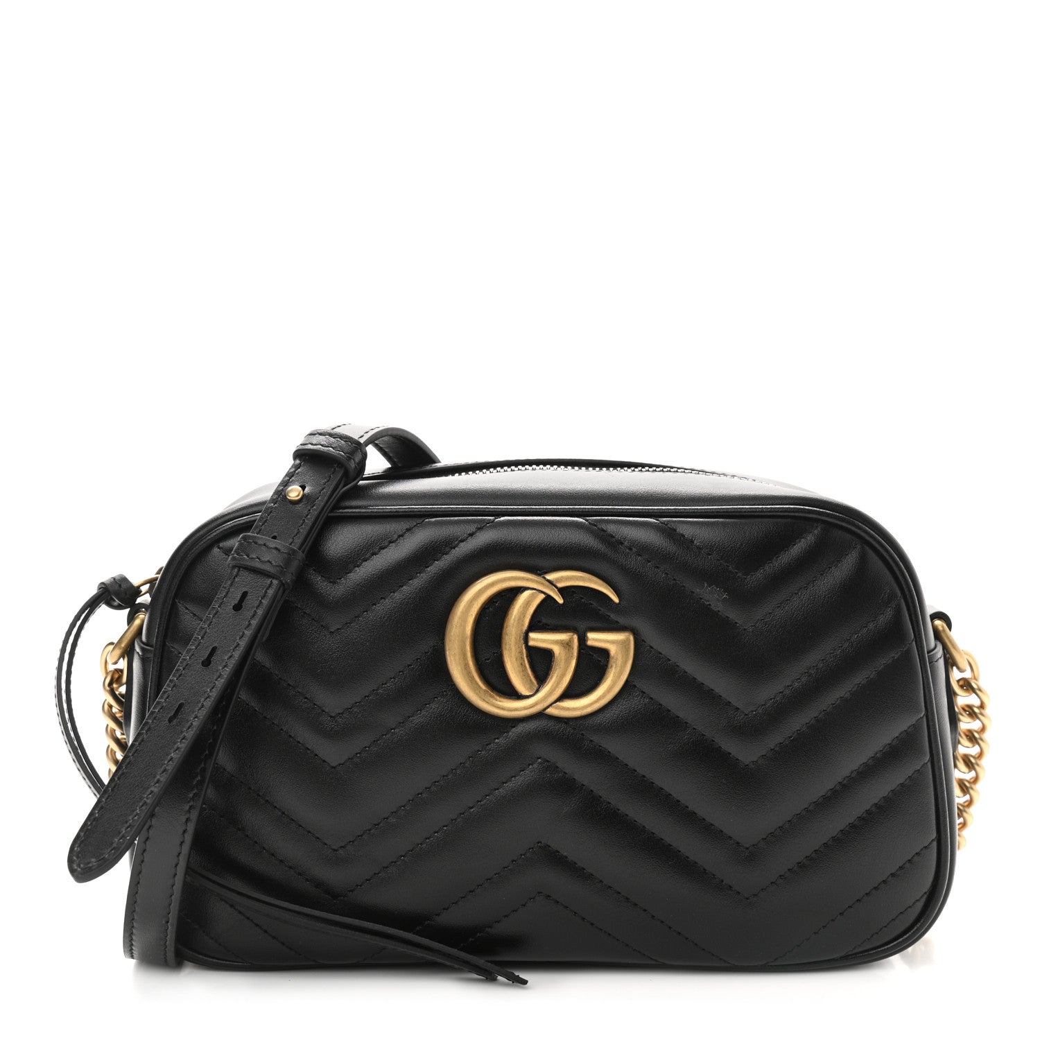Gucci Calfskin Matelasse Small GG Marmont Chain Shoulder Bag Black 1 of 10