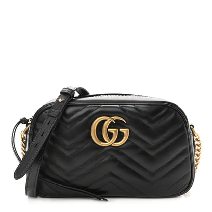 Gucci Calfskin Matelasse Small GG Marmont Chain Shoulder Bag Black 1 of 10