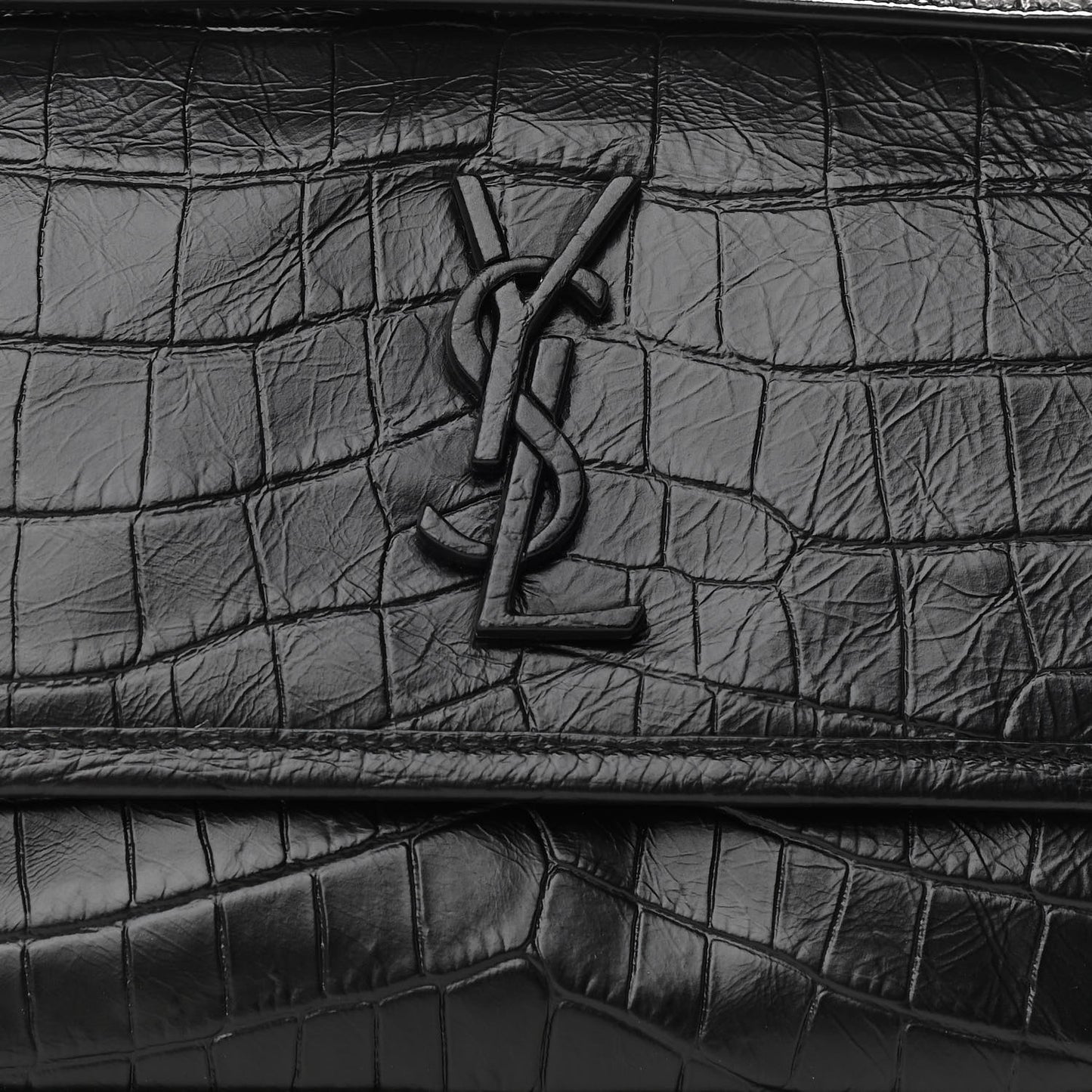 Calfskin Crocodile Embossed Matelasse Monogram Baby Niki Chain Satchel Black
