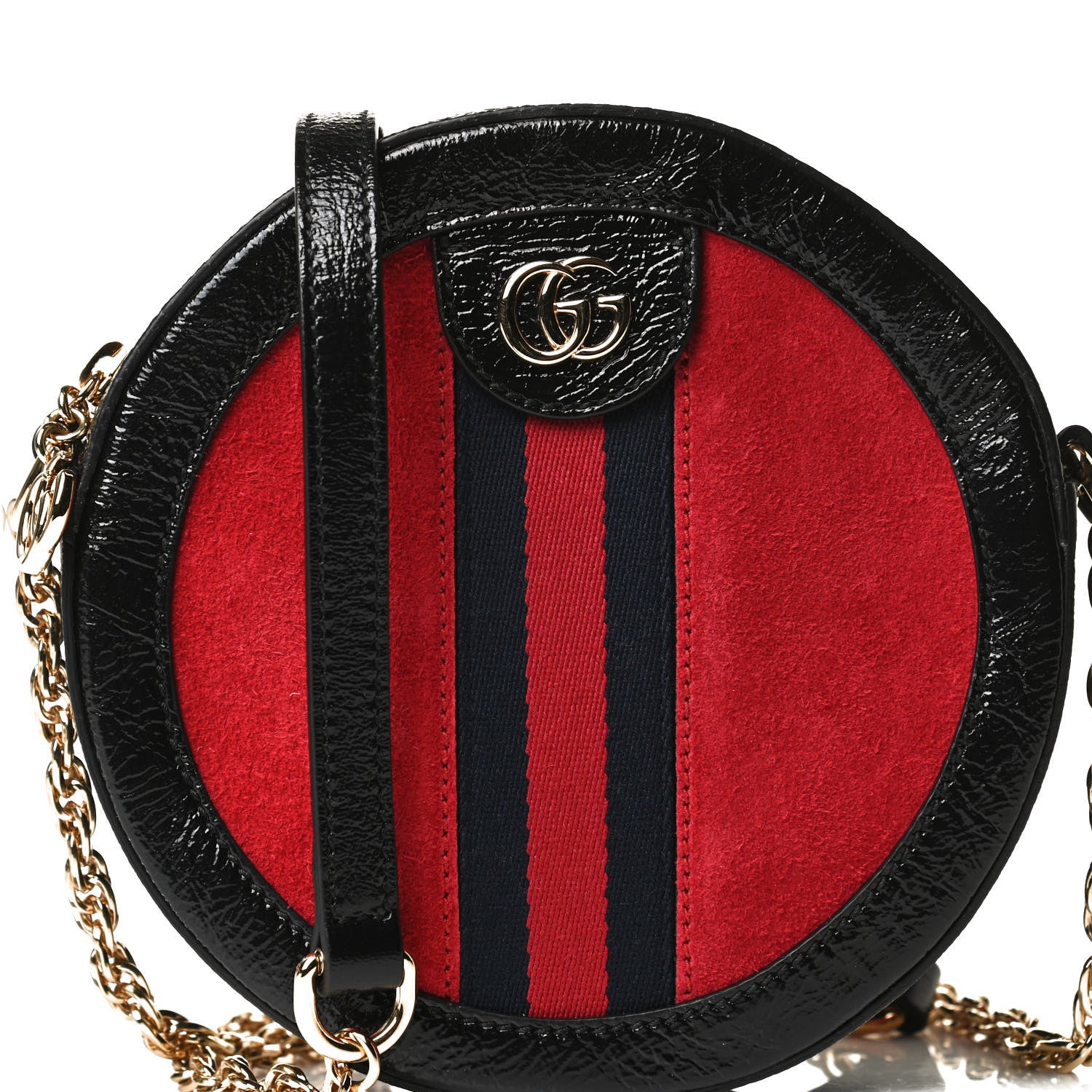 Gucci Suede Patent Web Mini Ophidia Round Shoulder Bag Hibiscus Red Black 7 of 12