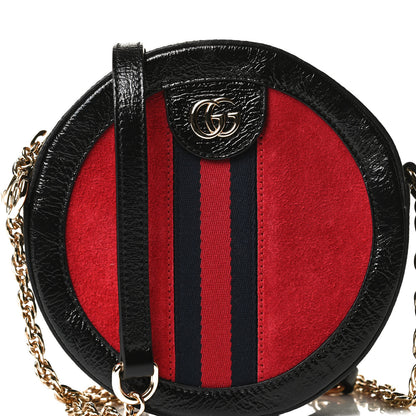 Gucci Suede Patent Web Mini Ophidia Round Shoulder Bag Hibiscus Red Black 7 of 12
