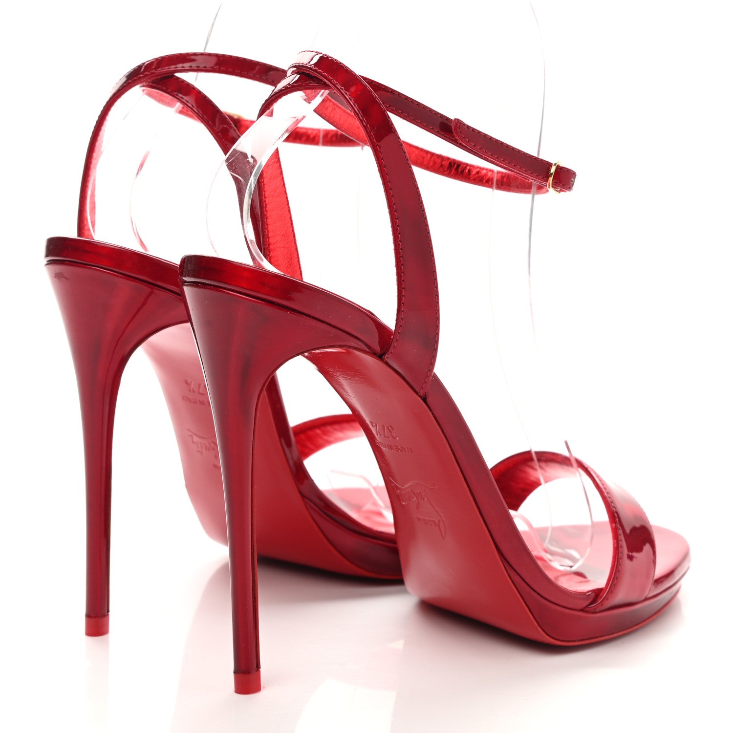 Christian Louboutin Shiny Patent Calfskin Queen Psych Loubi Ankle Strap Sandals 37.5 Red 4 of 8